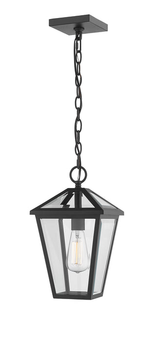 Talbot 1 Light Outdoor Chain Mount Ceiling Fixture in Black with Clear Beveled Glass Shade