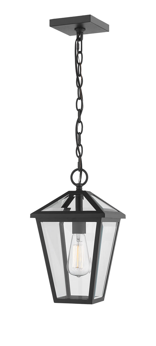 Talbot 1 Light Outdoor Chain Mount Ceiling Fixture in Black with Clear Beveled Glass Shade