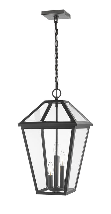 Talbot 3 Light Outdoor Chain Mount Ceiling Fixture in Black with Clear Beveled Glass Shade