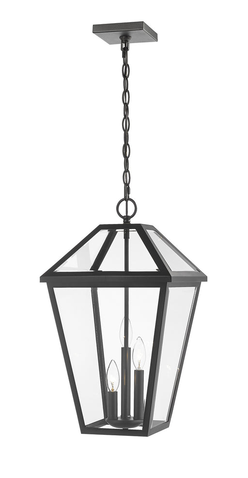 Talbot 3 Light Outdoor Chain Mount Ceiling Fixture in Black with Clear Beveled Glass Shade