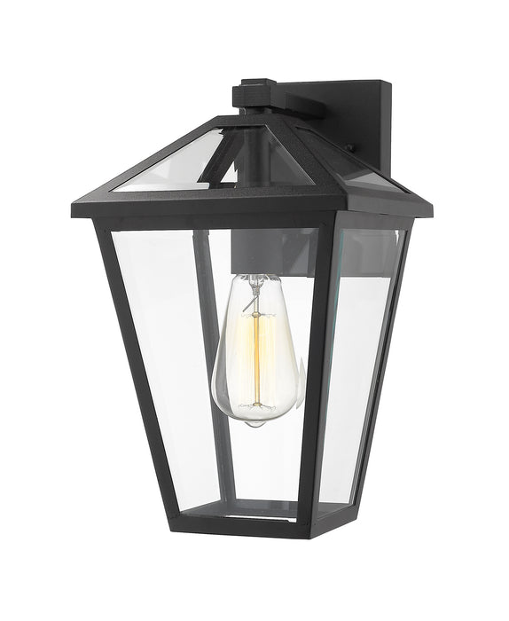 Talbot 1 Light Outdoor Wall Sconce in Black with Clear Beveled Glass Shade