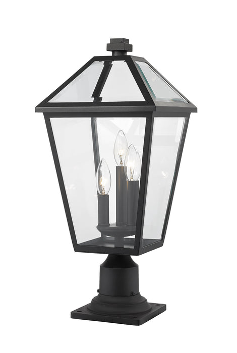 Talbot 3 Light Outdoor Pier Mounted Fixture in Black with Clear Beveled Glass Shade