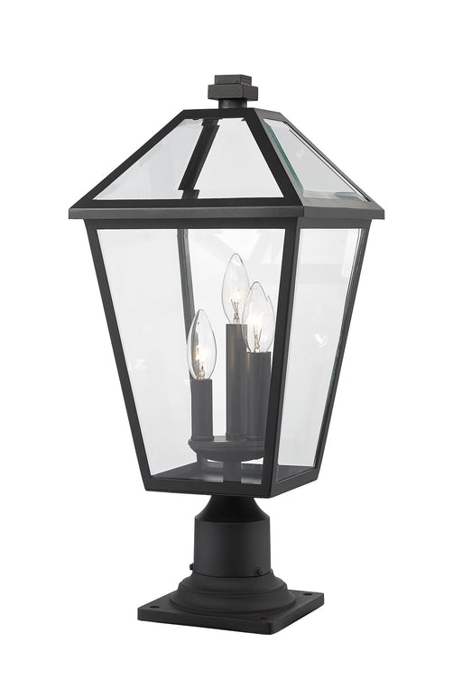 Talbot 3 Light Outdoor Pier Mounted Fixture in Black with Clear Beveled Glass Shade