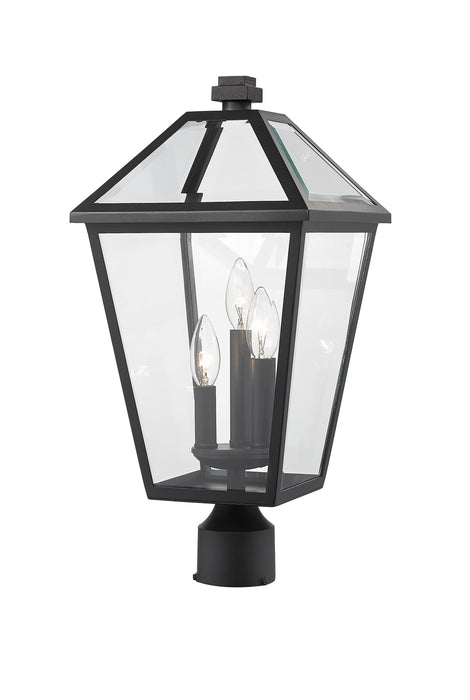 Talbot 3 Light Outdoor Post Mount Fixture in Black with Clear Beveled Glass Shade