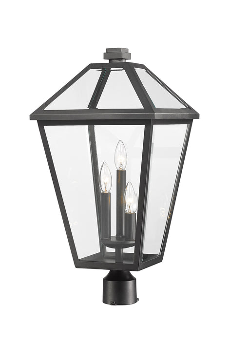Talbot 3 Light Outdoor Post Mount Fixture in Black with Clear Beveled Glass Shade