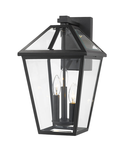 Talbot 3 Light Outdoor Wall Sconce in Black with Clear Beveled Glass Shade
