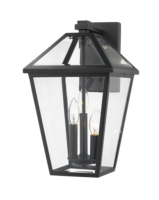 Talbot 3 Light Outdoor Wall Sconce in Black with Clear Beveled Glass Shade