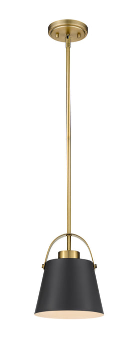 Z-Studio 1 Light Mini Pendant in Matte Black & Heritage Brass with Matte Black Metals Shade