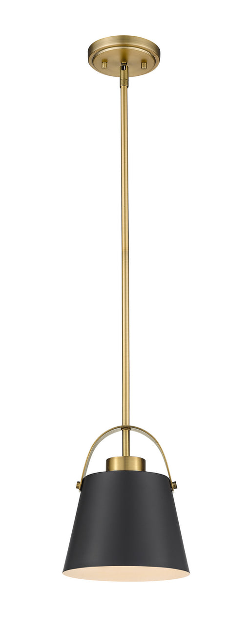 Z-Studio 1 Light Mini Pendant in Matte Black & Heritage Brass with Matte Black Metals Shade