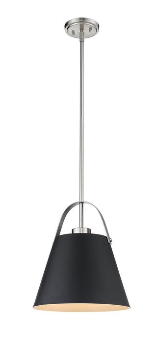 Z-Studio 1 Light Pendant in Matte Black & Brushed Nickel with Matte Black Metals Shade