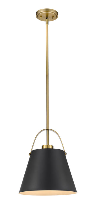 Z-Studio 1 Light Pendant in Matte Black & Heritage Brass with Matte Black Metals Shade