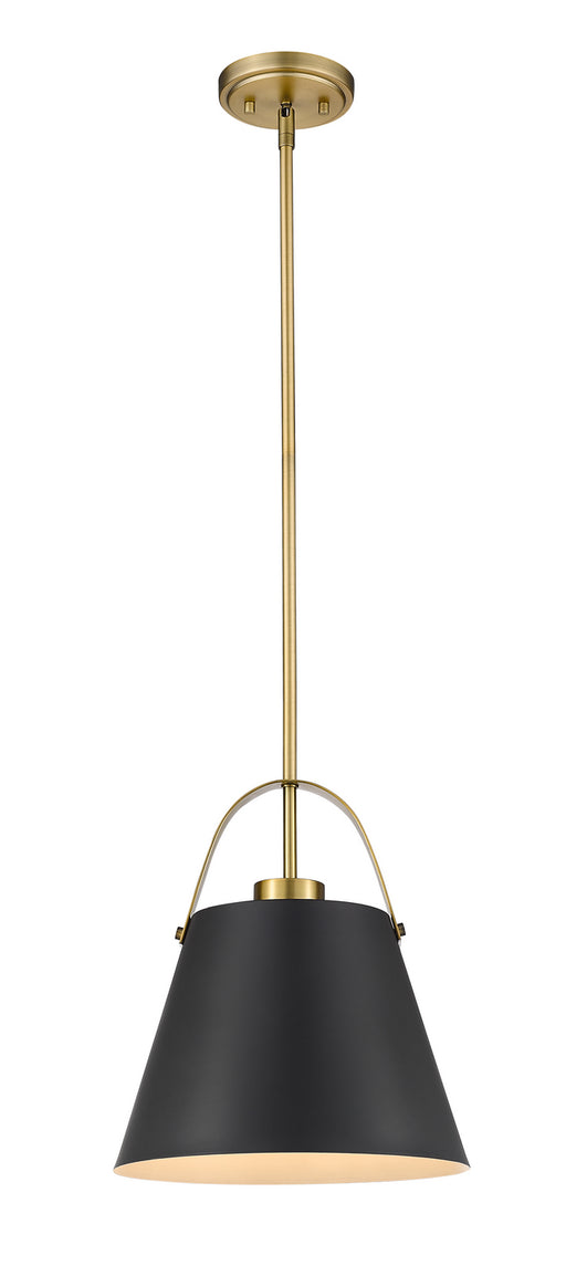 Z-Studio 1 Light Pendant in Matte Black & Heritage Brass with Matte Black Metals Shade