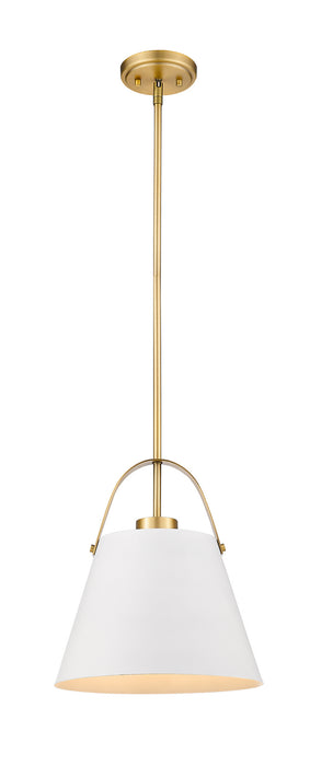 Z-Studio 1 Light Pendant in Matte White & Heritage Brass with Matte White Metals Shade