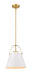 Z-Studio 1 Light Pendant in Matte White & Heritage Brass with Matte White Metals Shade