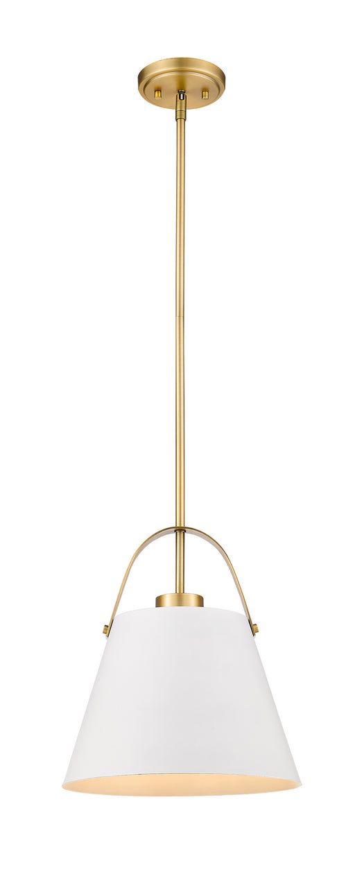 Z-Studio 1 Light Pendant in Matte White & Heritage Brass with Matte White Metals Shade