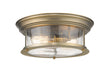 Sonna 2 Light Flush Mount in Heritage Brass with Clear Seedy Glass Shade