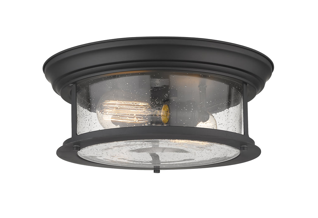 Sonna 2 Light Flush Mount in Matte Black with Clear Seedy Glass Shade