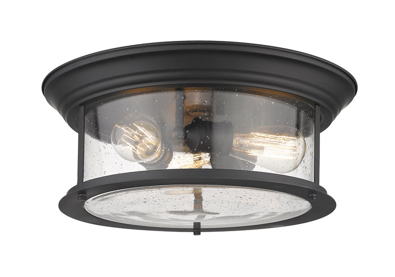 Sonna 3 Light Flush Mount in Matte Black with Clear Seedy Glass Shade
