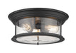 Sonna 3 Light Flush Mount in Matte Black with Clear Seedy Glass Shade