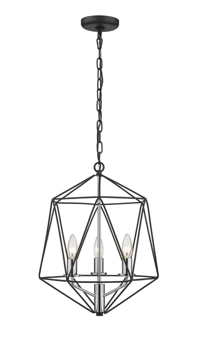 Geo 3 Light Chandelier in Matte Black & Chrome with Matte Black Steel Shade