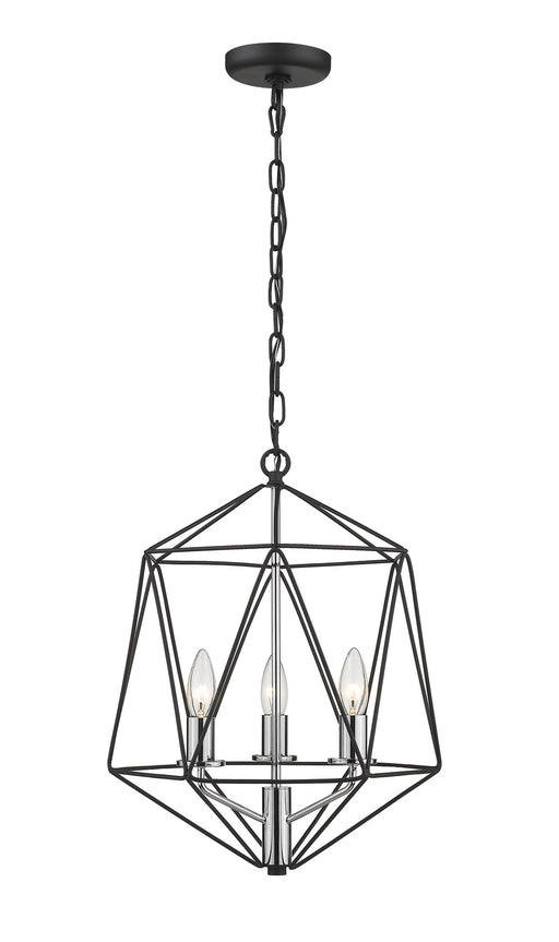 Geo 3 Light Chandelier in Matte Black & Chrome with Matte Black Steel Shade