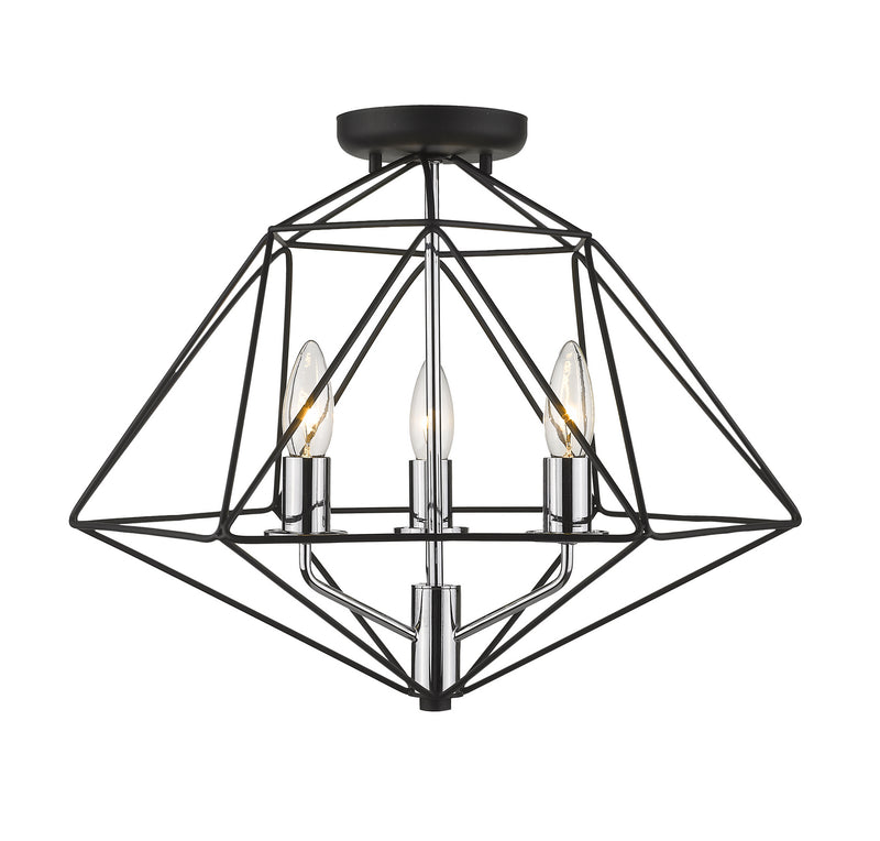 Geo 3 Light Semi Flush Mount in Matte Black & Chrome with Matte Black Steel Shade