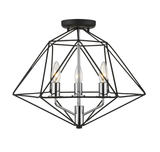 Geo 3 Light Semi Flush Mount in Matte Black & Chrome with Matte Black Steel Shade