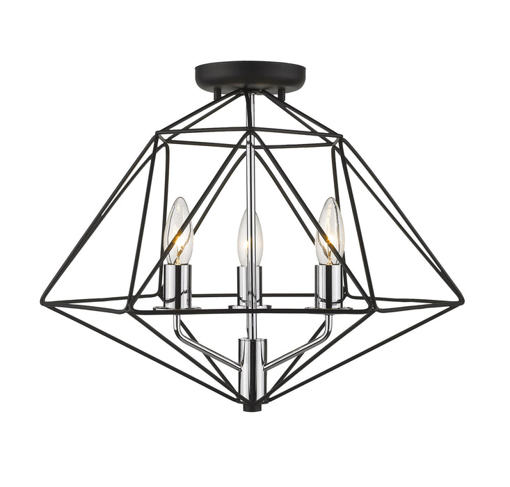 Geo 3 Light Semi Flush Mount in Matte Black & Chrome with Matte Black Steel Shade