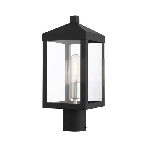 Nyack One Light Outdoor Post Top Lantern in Black with Brushed Nickel Cluster
