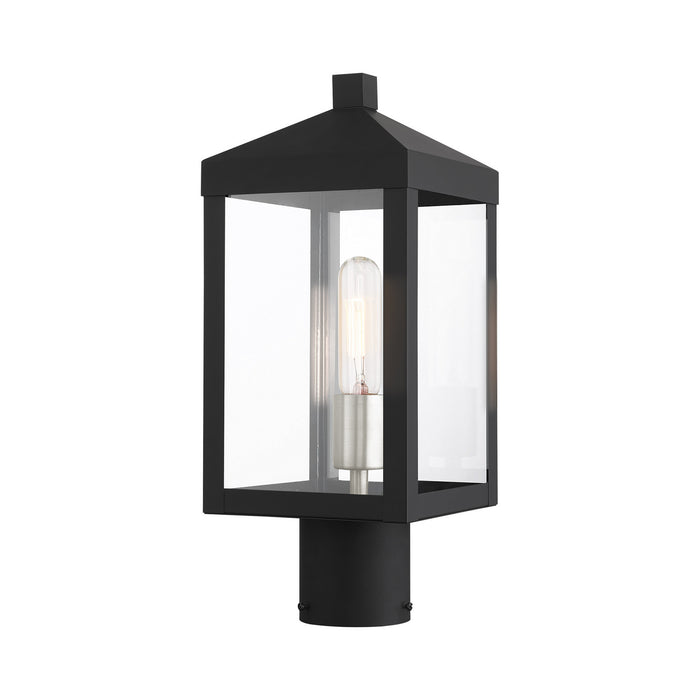 Nyack One Light Outdoor Post Top Lantern in Black with Brushed Nickel Cluster