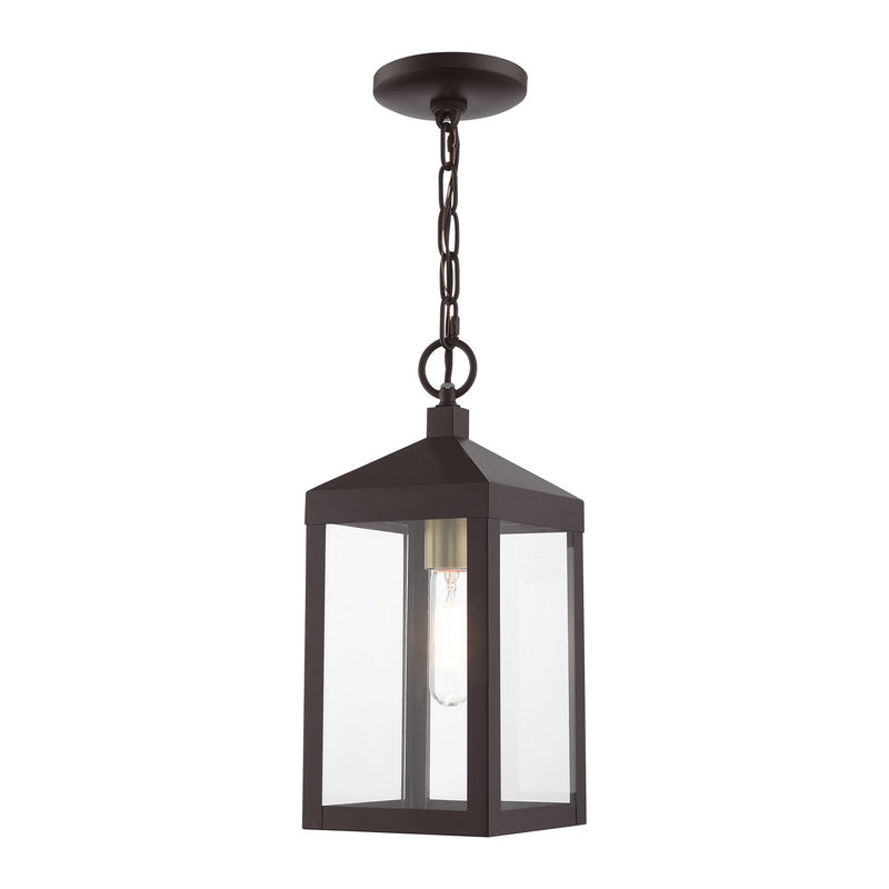Nyack One Light Outdoor Pendant in Bronze with Antique Brass Cluser