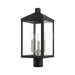 Nyack Three Light Outdoor Post Top Lantern in Black with Brushed Nickel Cluster