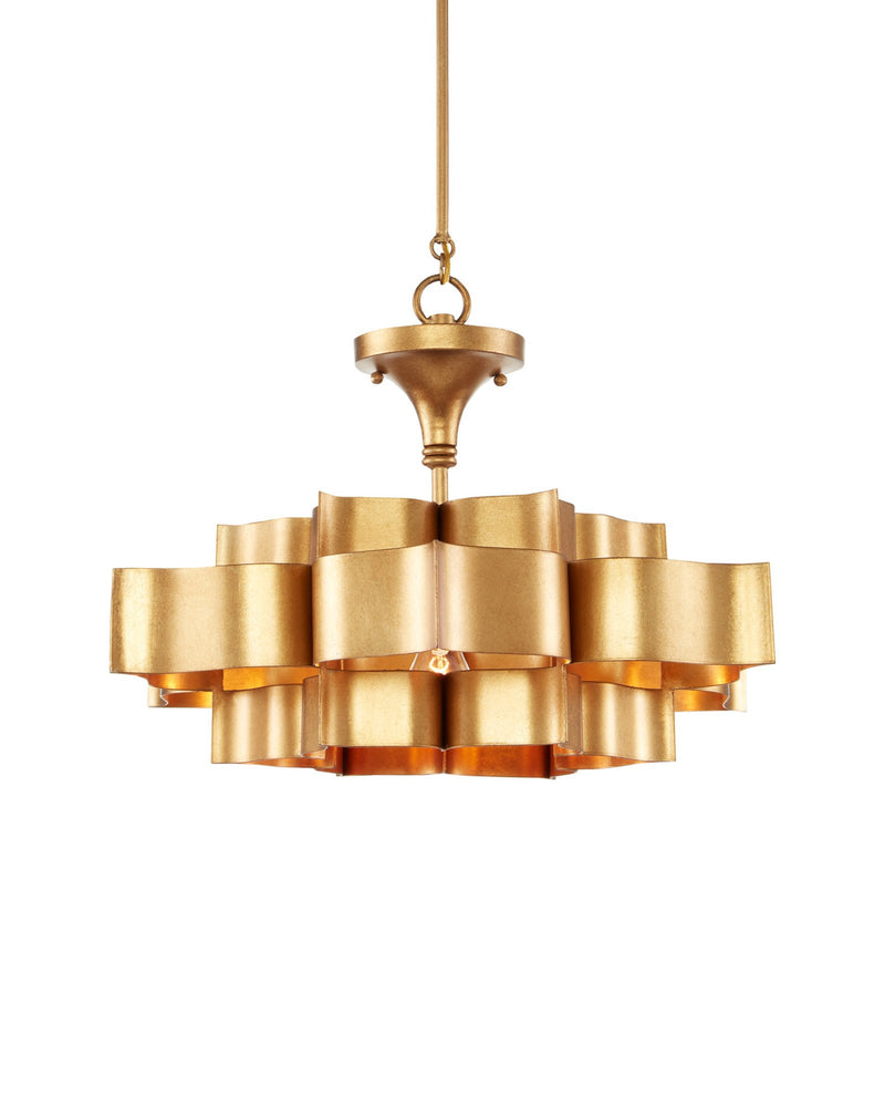 Grand Lotus Small Drum Pendant in Antique Gold Leaf