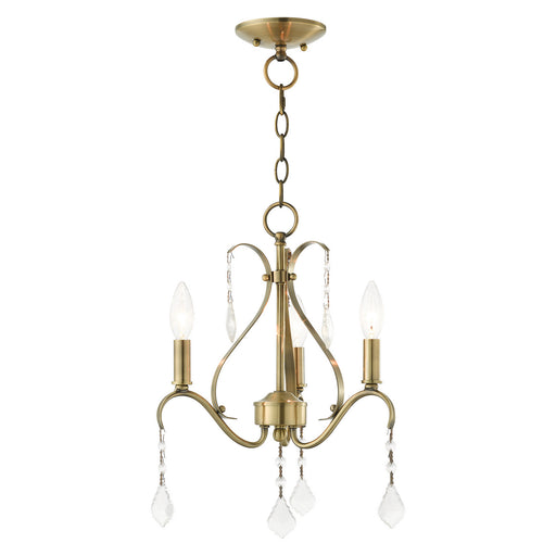 Caterina Three Light Chandelier in Antique Brass with Clear Crystals