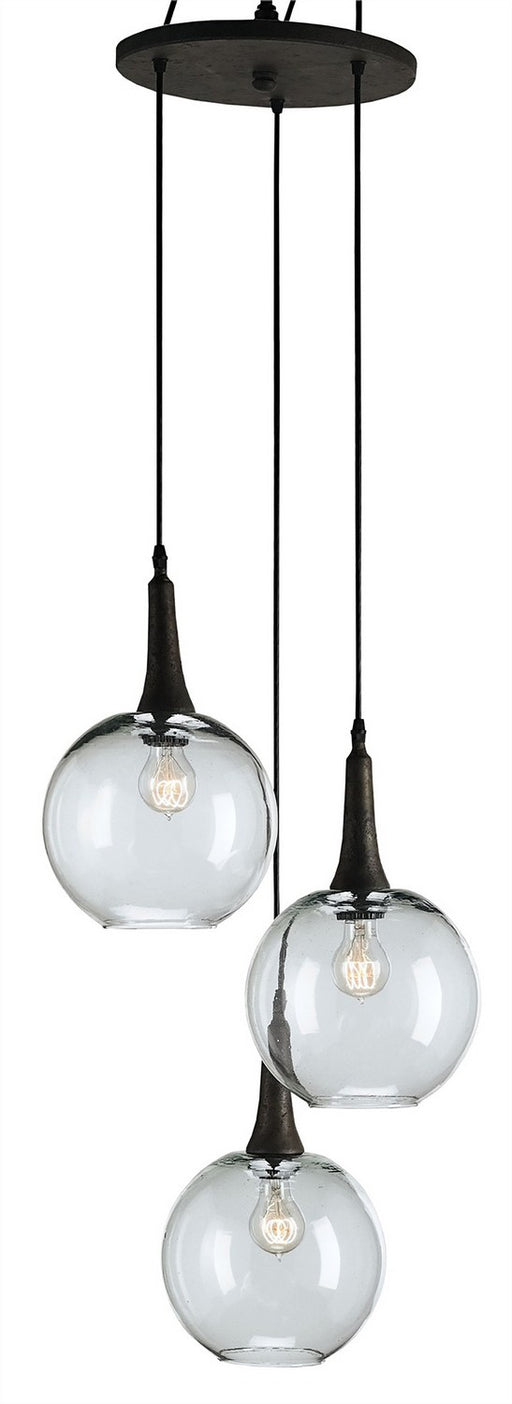 Beckett 3-Light Multi-Drop Pendant in Emery Rust/Clear