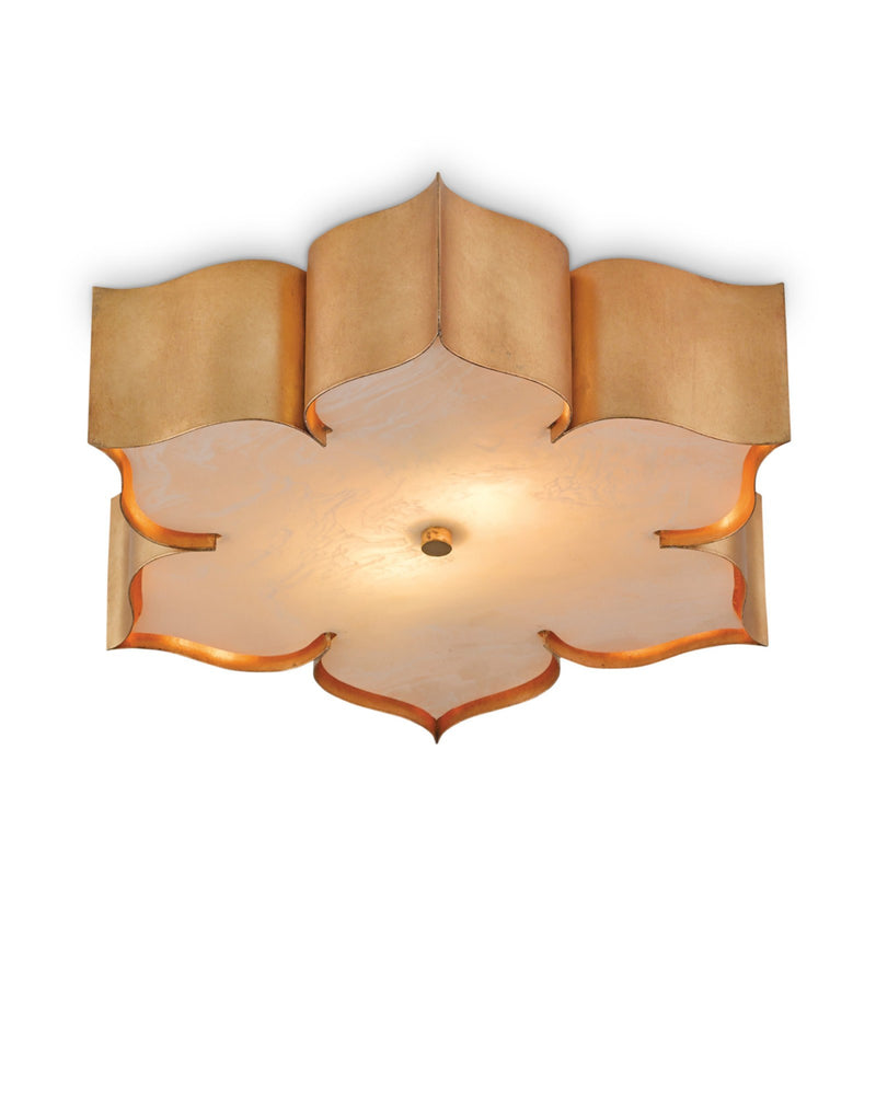 Grand Lotus Flush Mount in Antique Gold Leaf / Faux Alabaster