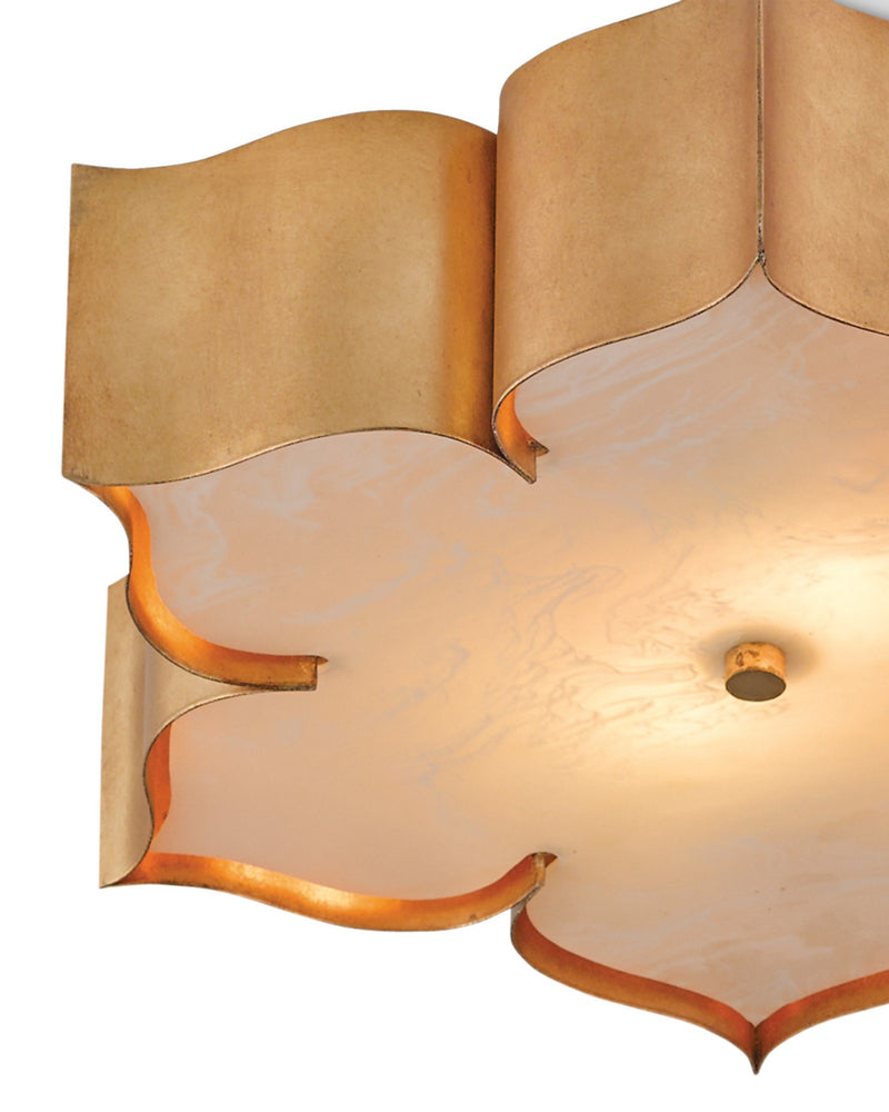 Grand Lotus Flush Mount in Antique Gold Leaf / Faux Alabaster