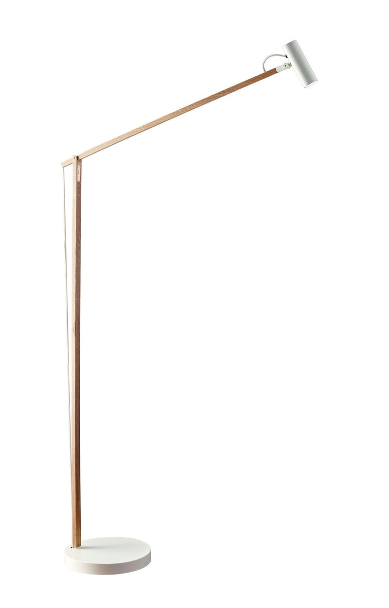 Crane LED Swing-Arm Floor Lamp in Natural Ash Wood/White