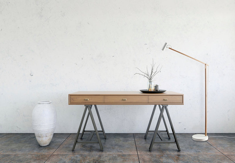 Crane LED Swing-Arm Floor Lamp in Natural Ash Wood/White