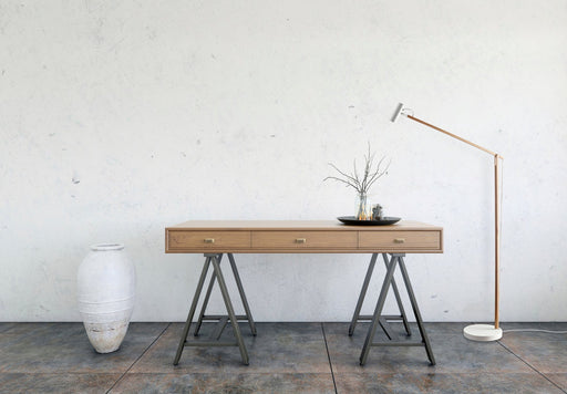 Crane LED Swing-Arm Floor Lamp in Natural Ash Wood/White