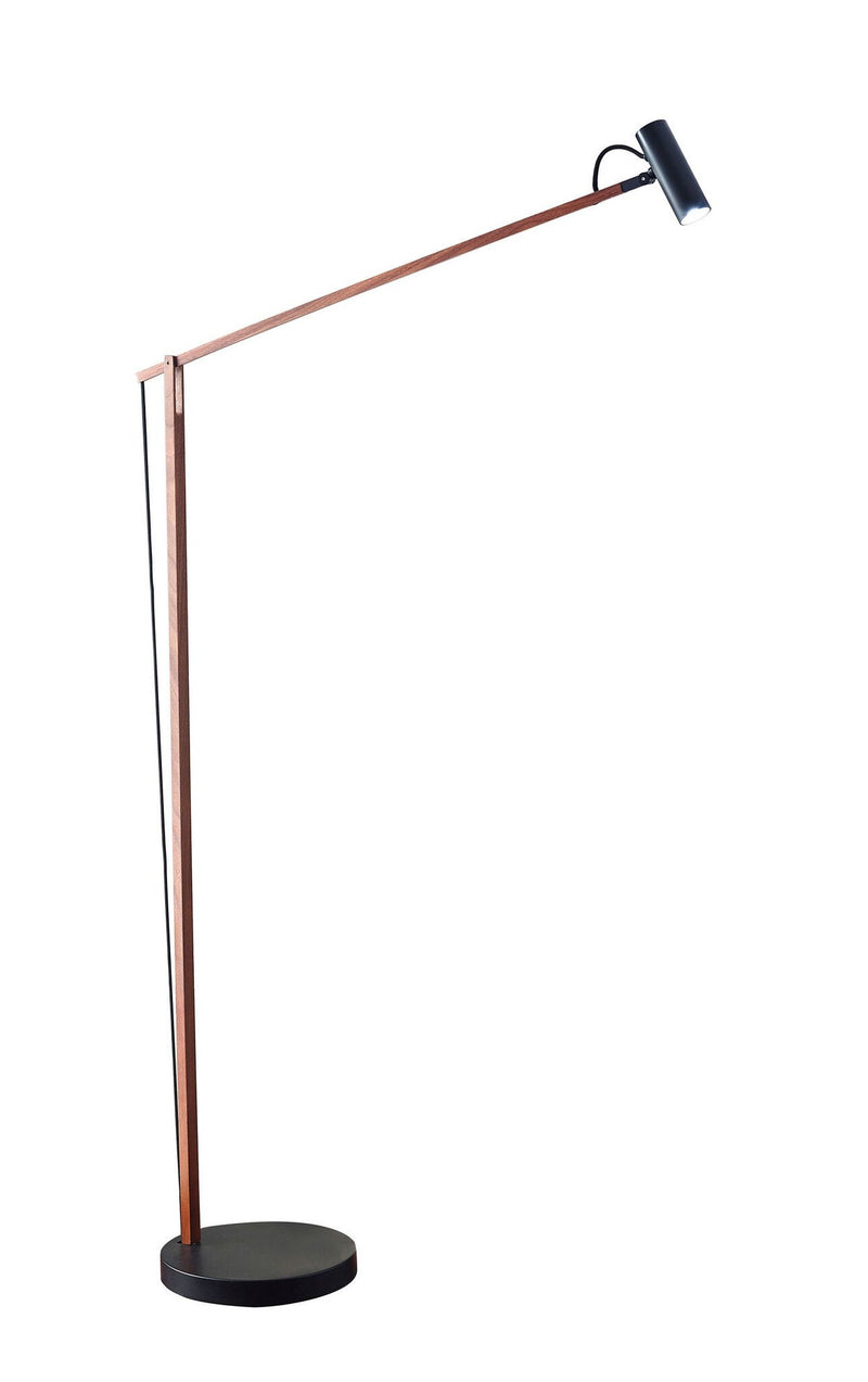 Crane LED Swing-Arm Floor Lamp in Walnut Wood/ Black