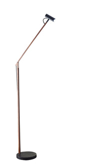 Crane LED Swing-Arm Floor Lamp in Walnut Wood/ Black