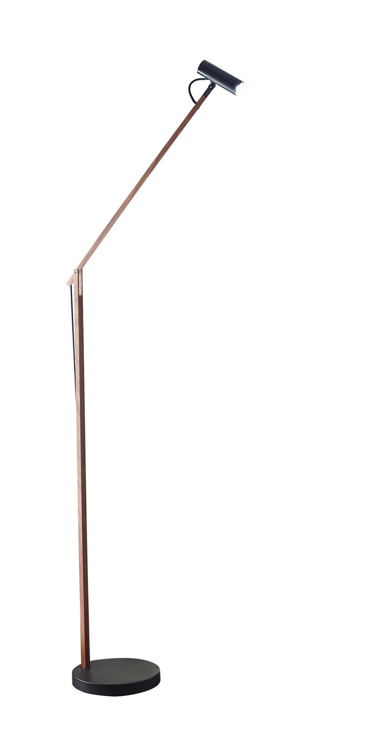 Crane LED Swing-Arm Floor Lamp in Walnut Wood/ Black