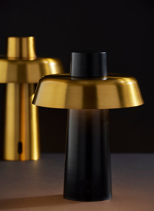 Pirlo LED Cordless Table Lamp in Black W. Antique Brass