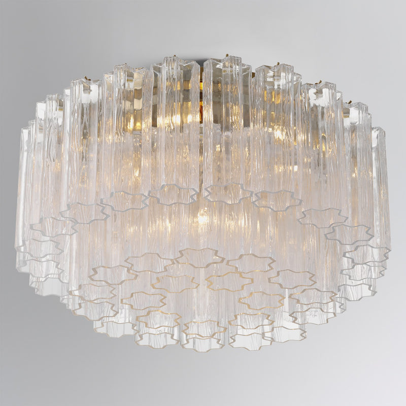 Addis 6 Light 22.25" Flush Mount in Aged Brass in a room setting