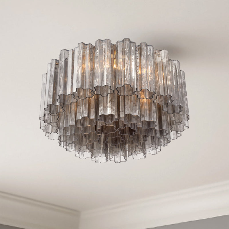 Addis 6 Light 22.25" Flush Mount in Aged Brass in a room setting