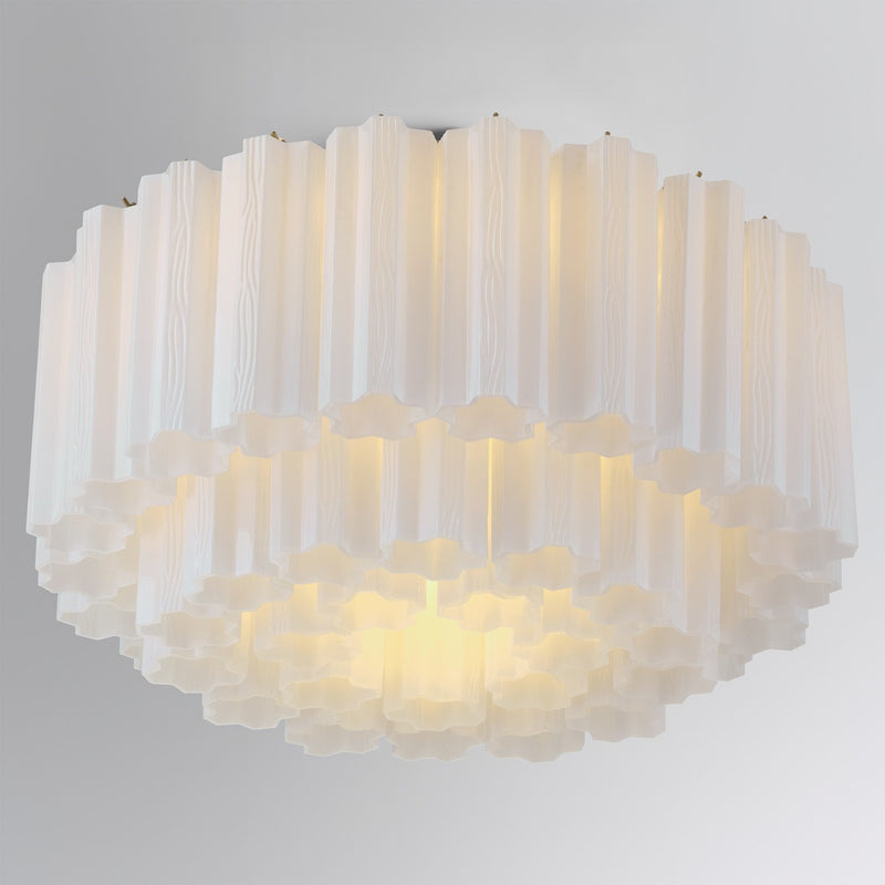 Addis 6 Light 22.25" Flush Mount in Aged Brass in a room setting