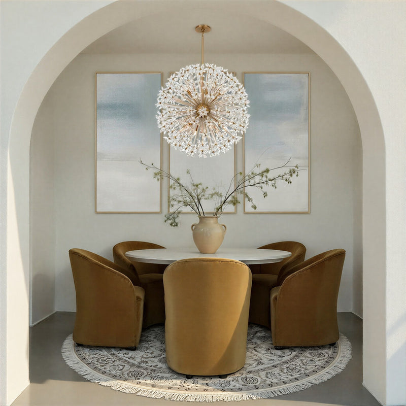Adley 12 Light 34" Chandelier in Aged Brass in a room setting