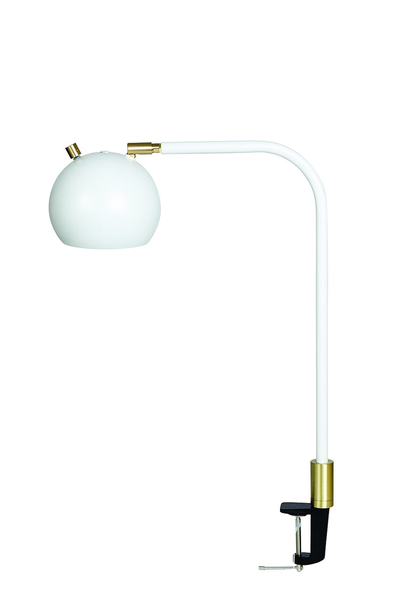 Aria Globe Clamp Task Lamp in White/Satin Brass