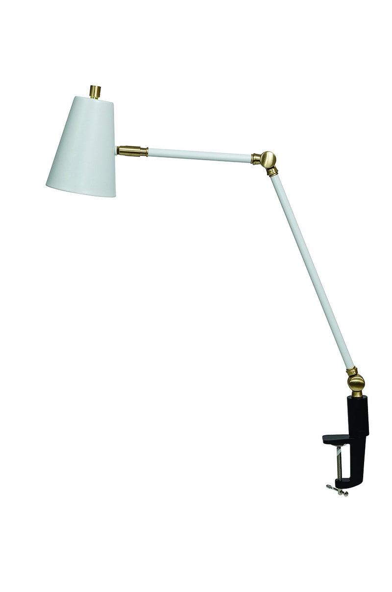 Aria Spotlight Clamp Task Lamp in White/Satin Brass